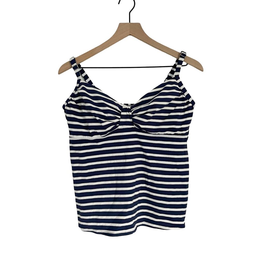 Lands' End Navy Blue + White Striped Tankini Top